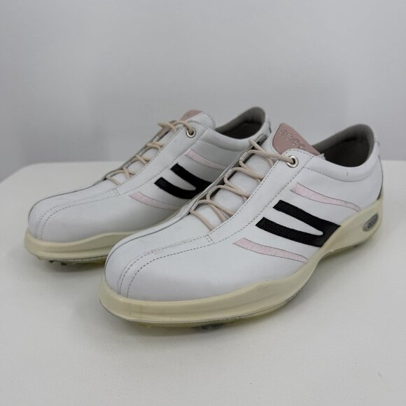 Ecco Women's Golf Shoes with Spikes size 42 EU or 11-11.5 US White Leather/Pink - Picture 1 of 14